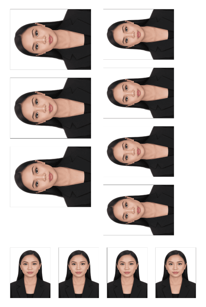 11 passport photos arranged on a single 4x6 inch print sheet ready for printing